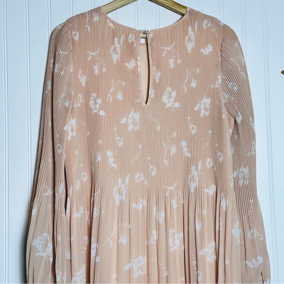 Aritzia Wilfred Daydreamer Mini Dress Pink Floral long-sleeve pleated chiffon M - Picture 8 of 11